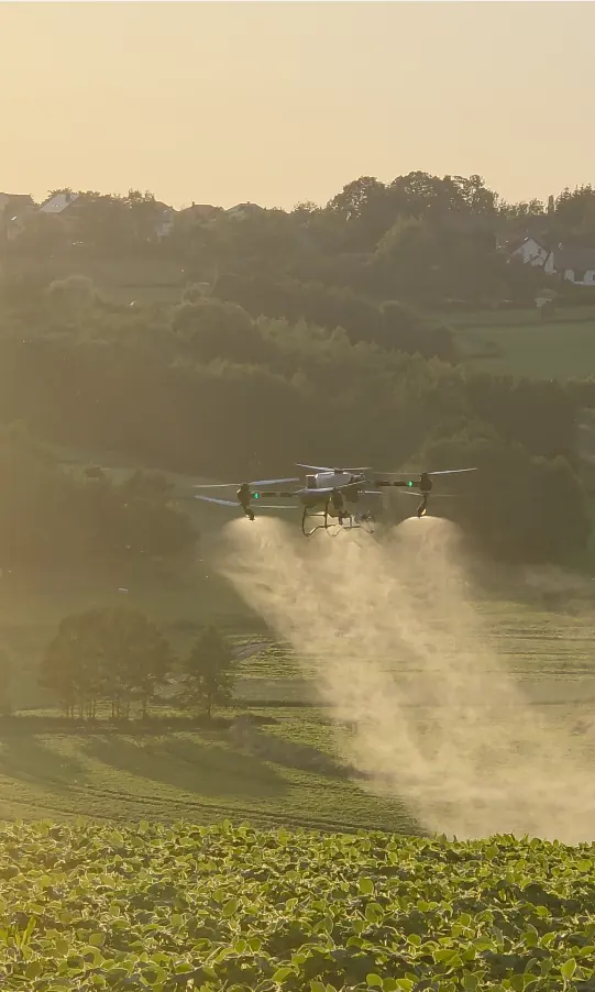Oprysk z powietrza: dron nie wjeżdża w łan i nie zostawia kolein.